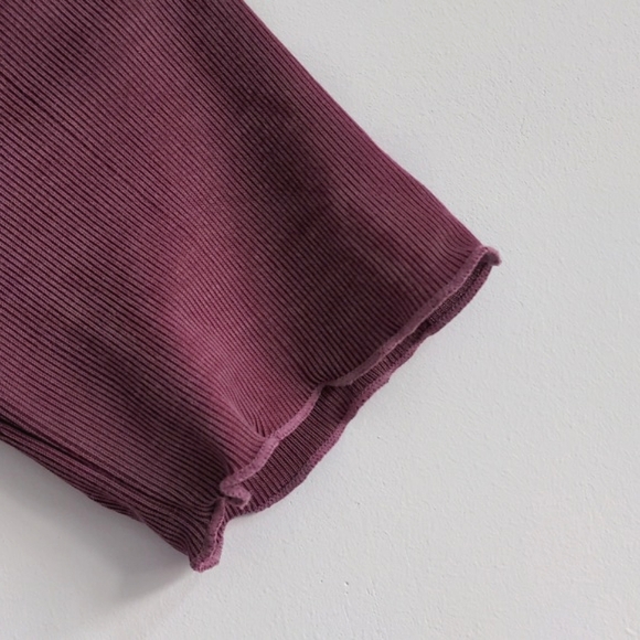 FREE PEOPLE | Ribbed Short Sleeve T-shirt Crew Neck Side Ruffles Womens S - Picture 5 of 10